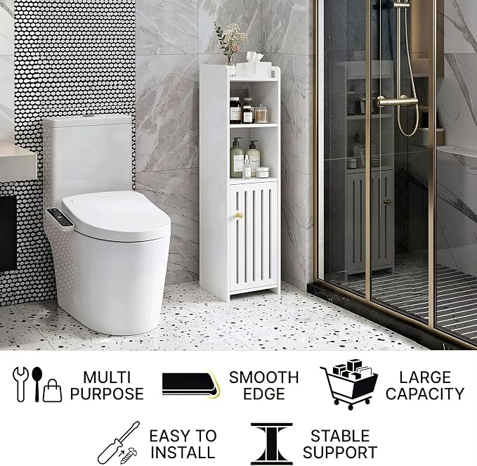 Narrow Bathroom Storage Cabinet, 4-Tier Slim Bathroom Organizers - Image 6