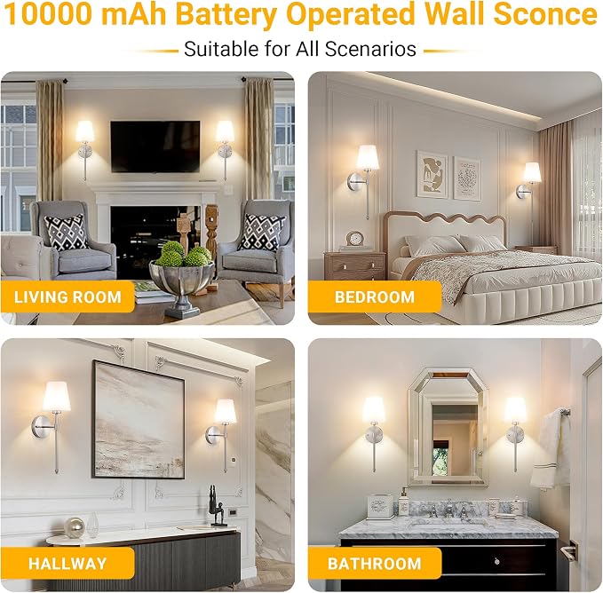 Vimhou Peel and Stick Wall Sconces, Stick On Wall Sconce Set of 2, Battery - Image 8