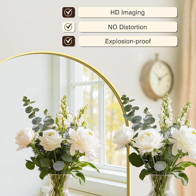 Vanity Bathroom Mirror for Wall, Arched Metal Frame for Bedroom, Living Room - Image 2