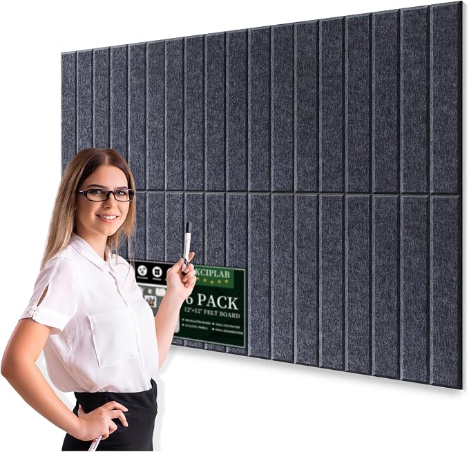 Large Cork Bulletin Board for Wall 36"x24", 6 Pack Felt Slat Wall Panel Tiles by Kciplab