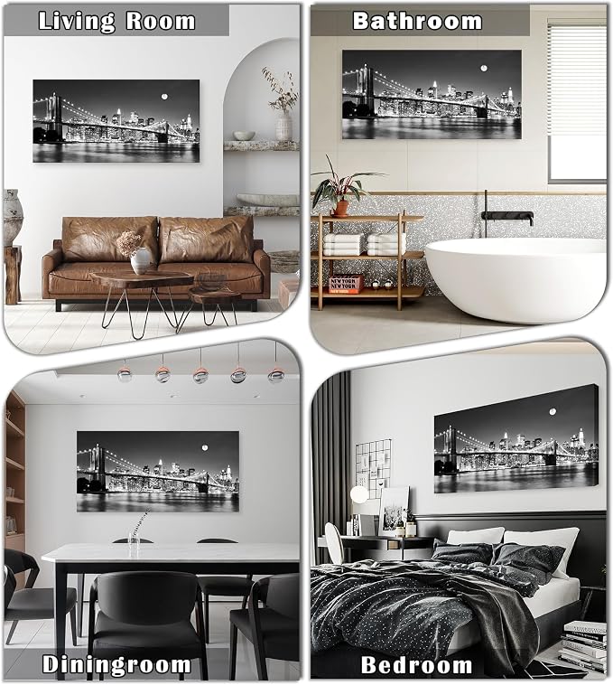 Baisuart-Q30398 Brooklyn Bridge Night View 1 Panels Landscape Artwork Canvas - Image 2