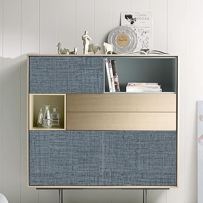 Blue Gray Grasscloth Peel and Stick Wallpaper 17.3"x160" Faux Linen Textured - Image 9