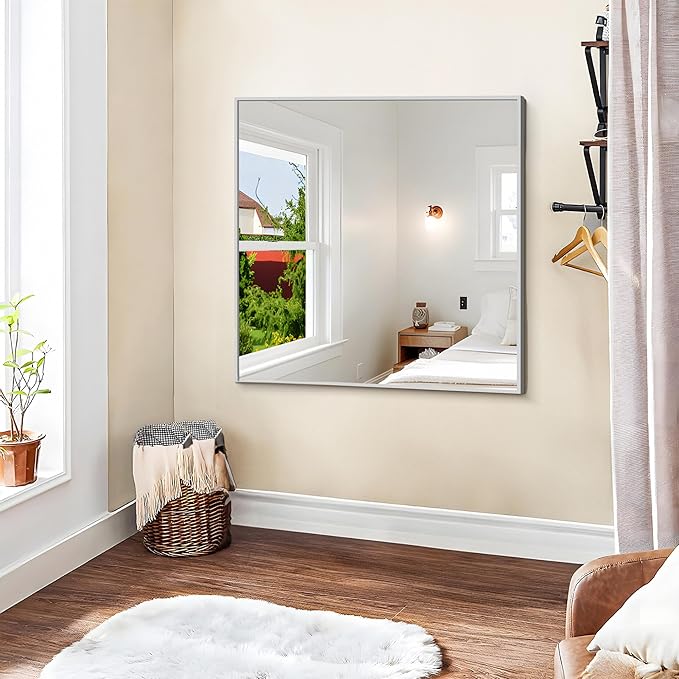 KOCUUY Silver Framed Mirror, HD Tempered Glass, Anti-Rust Frame, Modern Design - Image 5