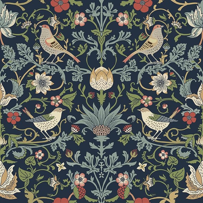FunStick 17.5"x354" Dark Blue William Morris Wallpaper Vintage Antique Leaves by FunStick
