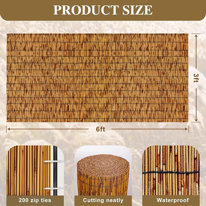 Natural Reed Fencing, Decorative Bamboo Fence Rolls Handwoven Friendly Sun Shade - Image 2