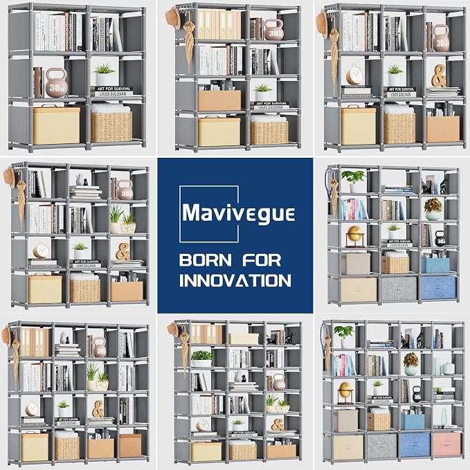 Mavivegue Bookshelf, 18 Cube Storage Organizer, Extra Large Book Organizer - Image 6