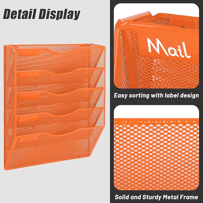 EASEPRES 5 Pocket Mesh Hanging Wall File Organizer, Wall Mounted Mail Paper - Image 4