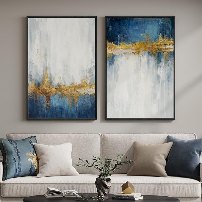 Framed Blue and White Abstract Wall Art by MXART