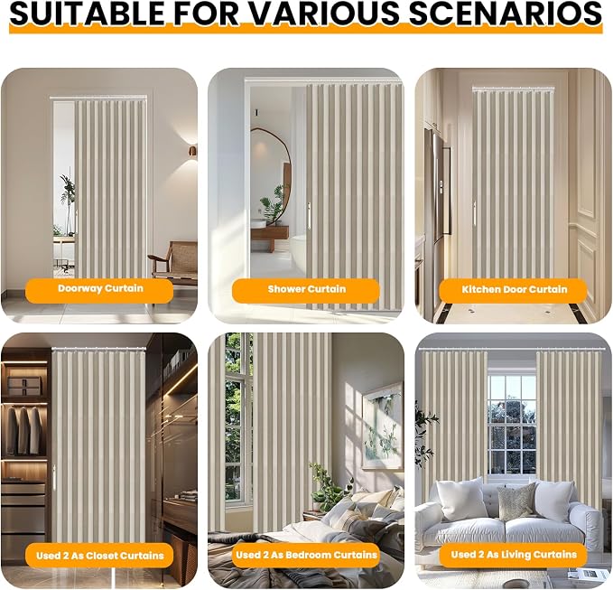 AJAZZ 100% Blackout Door Curtain Accordion Door Closet Curtain Invisible - Image 5