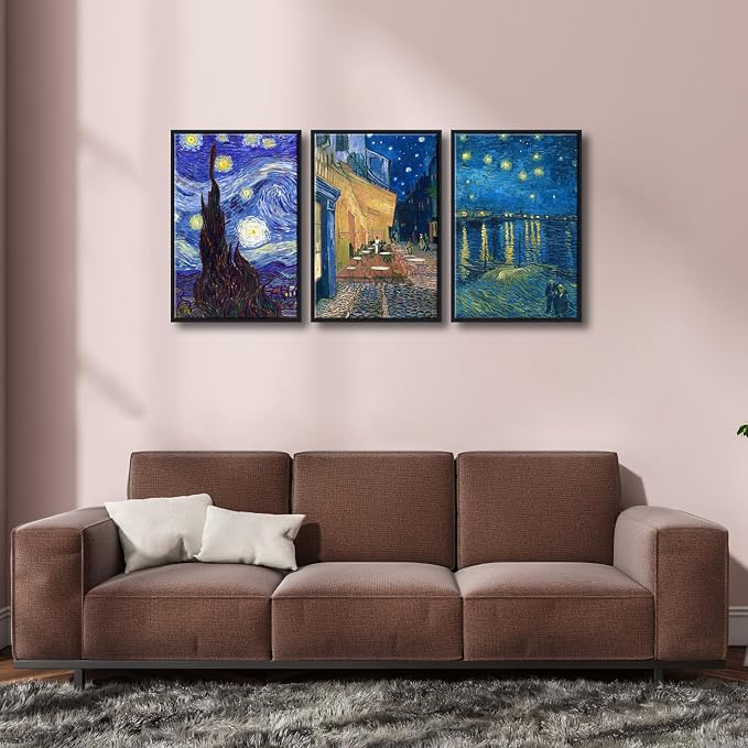Wieco Art Black Framed 3 Panels Canvas Prints of Vincent Van Gogh Paintings - Image 3