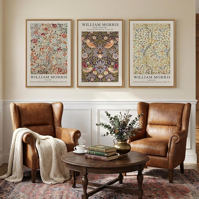 Large Framed William Morris Wall Art Set of 3, Vintage Strawberry Thief Canvas - Image 3