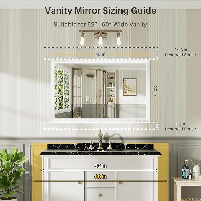 48x30 Inch White Bathroom Mirror - Image 2