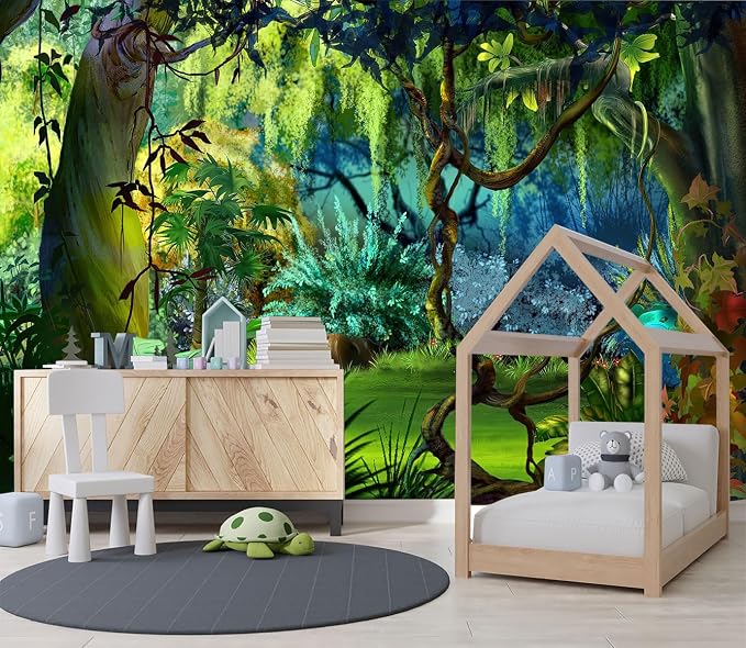 XMPMBM-Cartoon Plant Dreamy Forest Fabric Wallpaper Botanical Woodland Nursery - Image 3