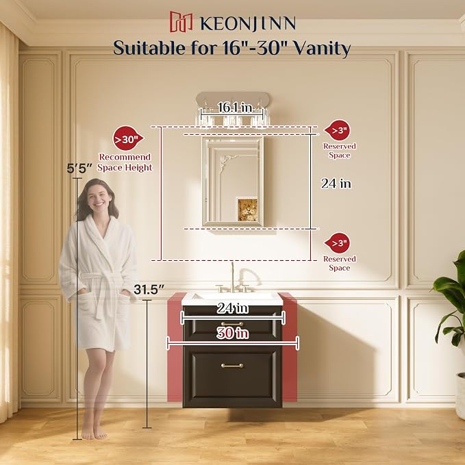 Keonjinn 16" x 24" Brushed Nickel Framed Mirror, Decorative Aluminum Alloy Frame - Image 2