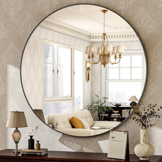 HARRITPURE Round Mirror 30 Black Wall Mounted Circle Mirrors Vanity Mirror by HARRITPUREHome