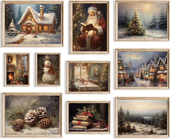 KBKBART Christmas Wall Art Prints Set of 10, Winter Christmas Picture Wall by KBKBART