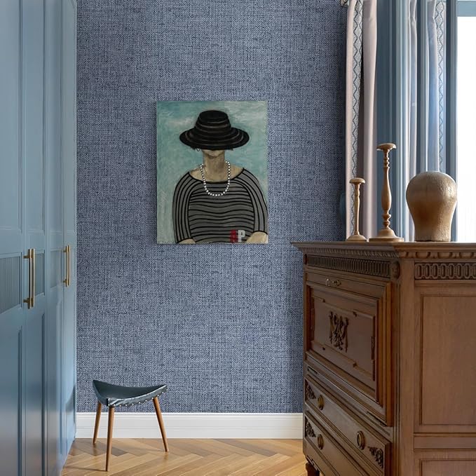 Blue Grasscloth Peel and Stick Wallpaper Textured Contact Paper 15.7in x - Image 3