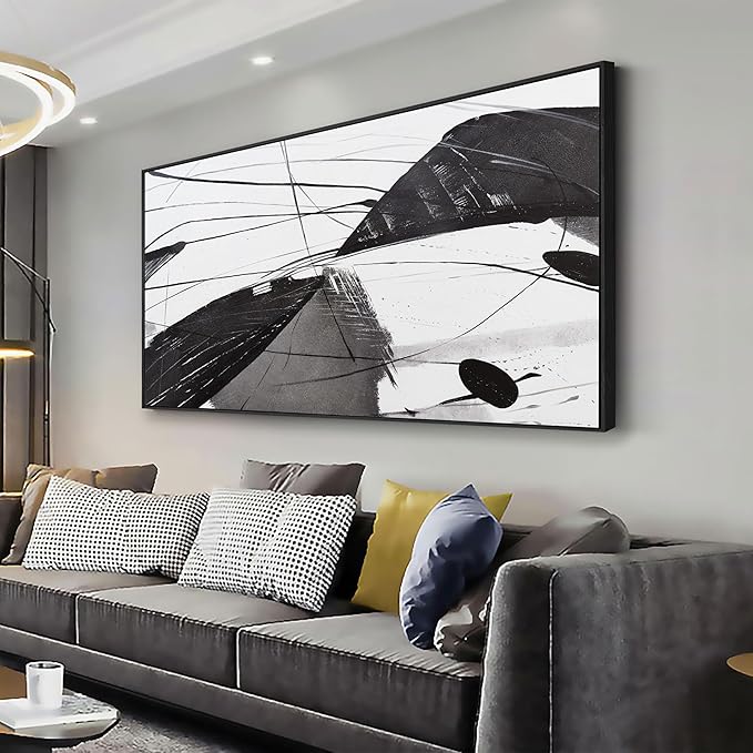 Abstract Wall Art Home Wall Decor Black and White Framed Canvas painting by VHMING