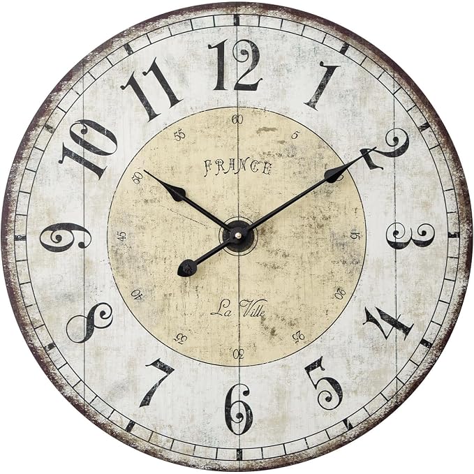 24 Inch Large Wall Clock, Rustic Round Farmhouse Wall Clocks by MACVAD