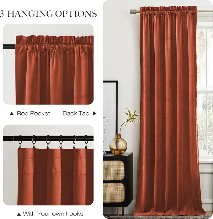 NICETOWN Rust Red Blackout Velvet Curtains - Image 7