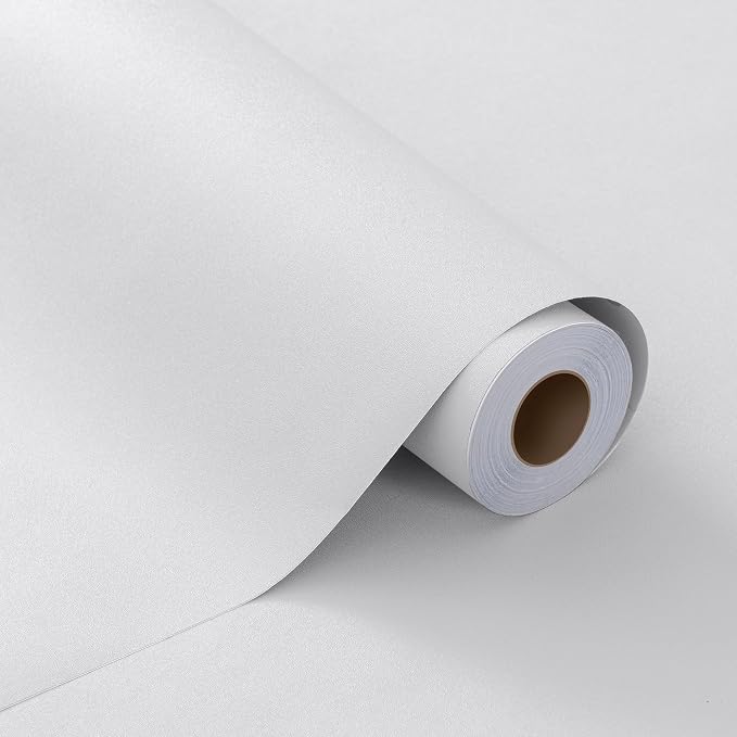 FUKU MON 24"x394" White Peel and Stick Wallpaper Matte Solid Textured Embossed by MeetyourallDIYneeds
