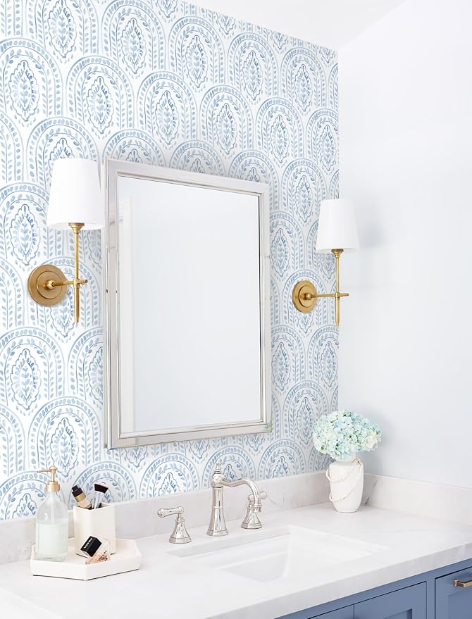 EeeComing Blue Peel and Stick Wallpaper Boho Wall Paper Peel and Stick Modern - Image 4