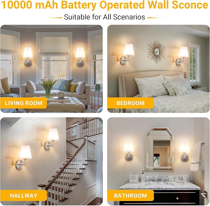 Vimhou Peel and Stick Wall Sconces, Stick On Wall Sconce Set of 2, Battery - Image 8