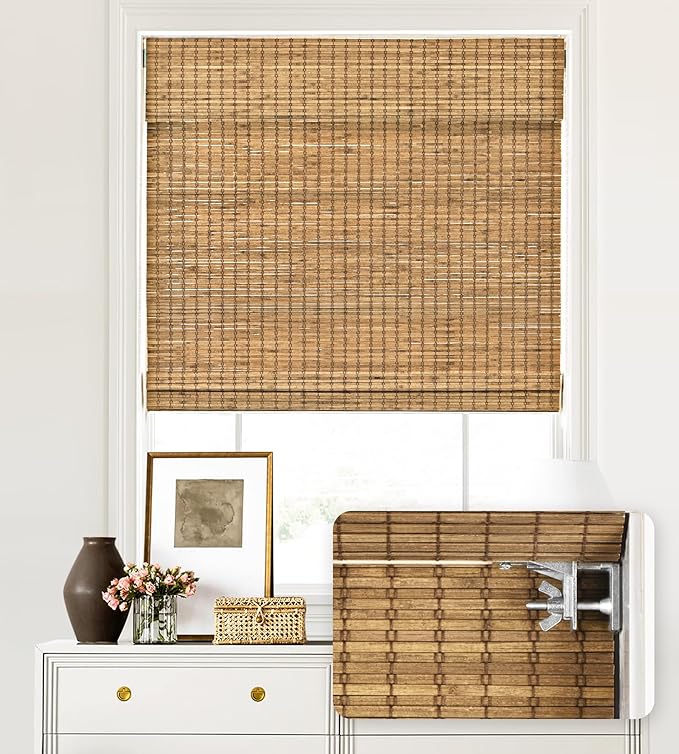 LazBlinds No Tools No Drill Cordless Bamboo Roman Shades, Custom Light by LazBlinds