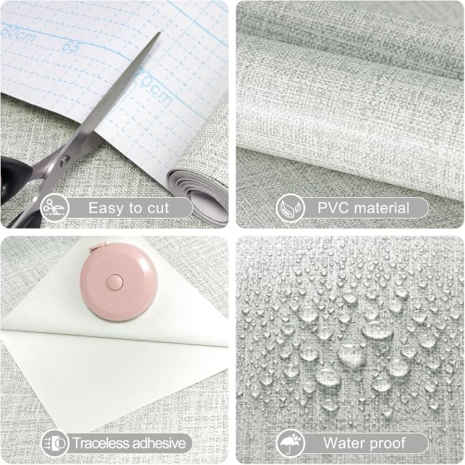 Amiya Grasscloth Grey Wallpaper Peel and Stick Faux Fabric Linen Contact Paper - Image 2