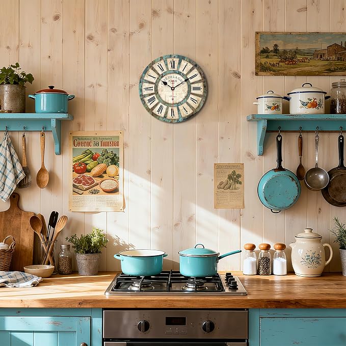VIKMARI 14 Inch Wooden Wall Clock Battery Operated Retro Rustic Decorative Clock - Image 5