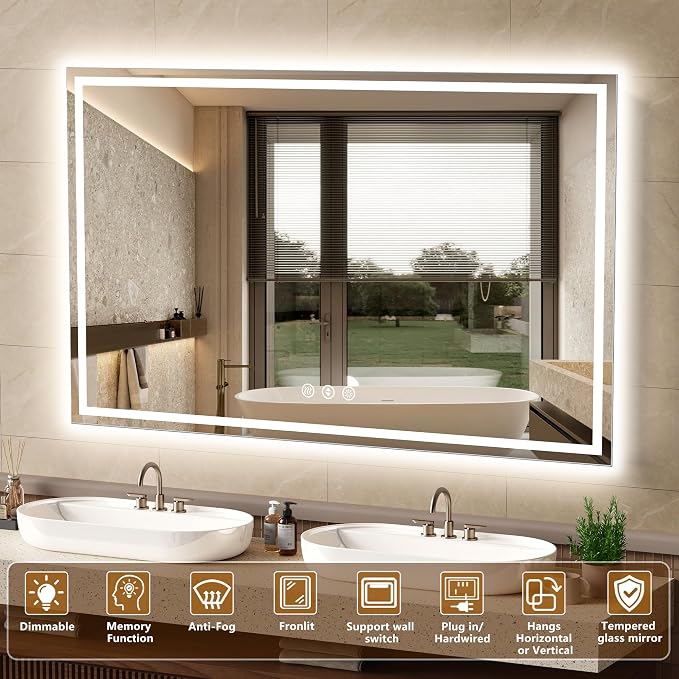 55x36 Inch LED Lighted Bathroom Mirror - Image 2