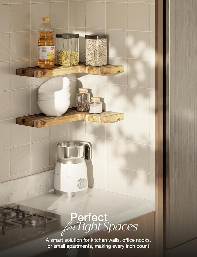 BATODA Acacia Corner Floating Shelves 17“x12”, Wall Shelves - Image 7
