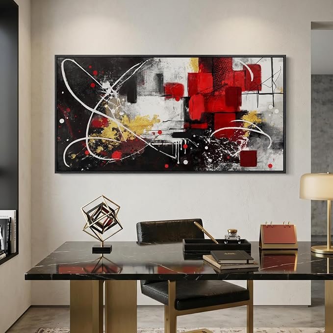 Extra Large Framed Red Black and White Abstract Wall Art - Image 6