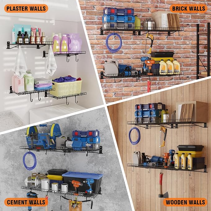 4 Pack Foldable Wall Shelf, Wall Mounted Garage Storage Shelves, Heavy Duty - Image 9