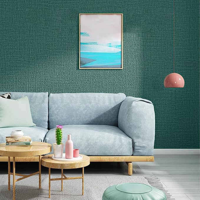 Yancorp Textured Fabric Emrald Green Peel and Stick Wallpaper - Image 5