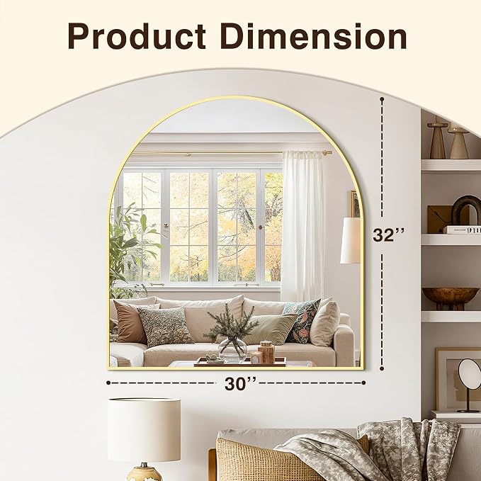 Vanity Bathroom Mirror for Wall, 32”x30” Arched Bathroom Mirror for Over Sink - Image 3