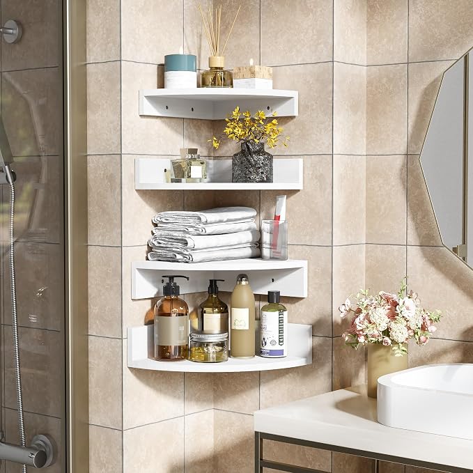 Alsonerbay White Corner Shelf Wall Mount, Large Wooden Shelves - Image 6