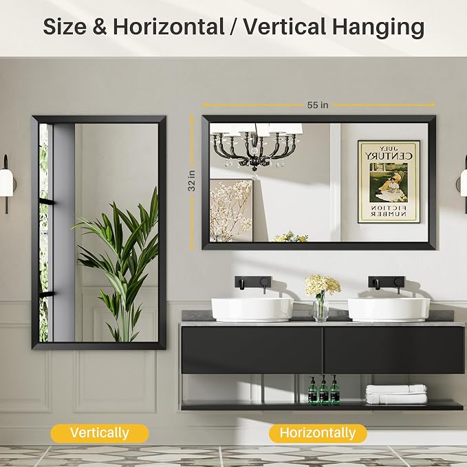 Briivue 55x32 Inch Black Bathroom Mirror - Image 6