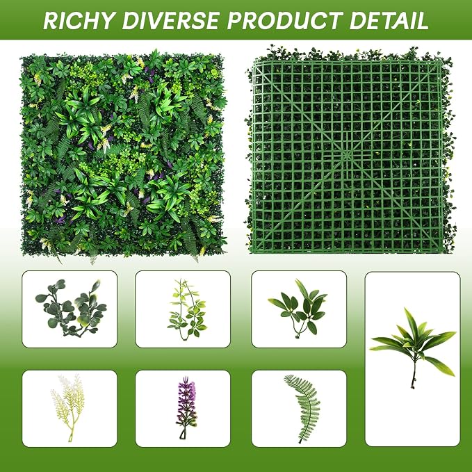 fanado Artificial Grass Wall Panels 20"x20", Hedge Green Wall Decor Backdrop - Image 2