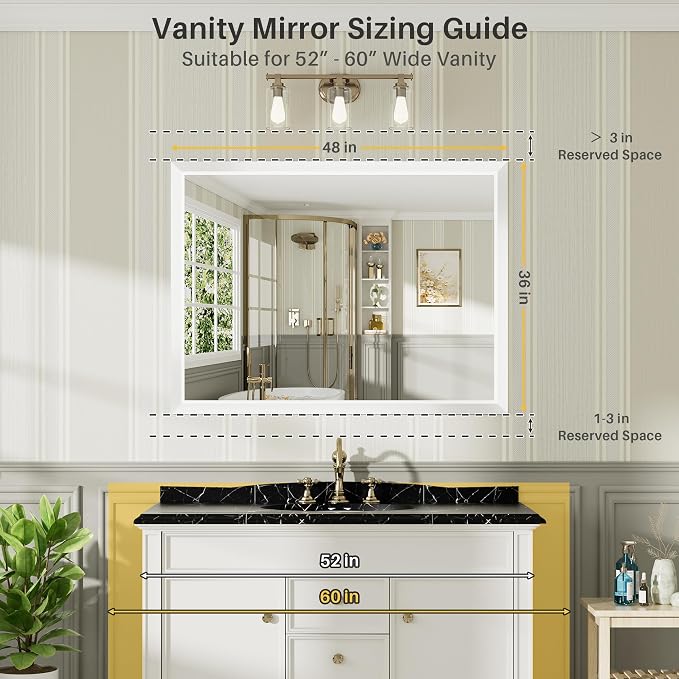 48x36 Inch White Bathroom Mirror - Image 2