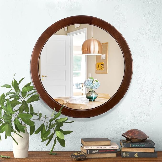 CULER Round Mirrors 30 Inch, Wood Vanity Wall Rustic Mirror - Image 8