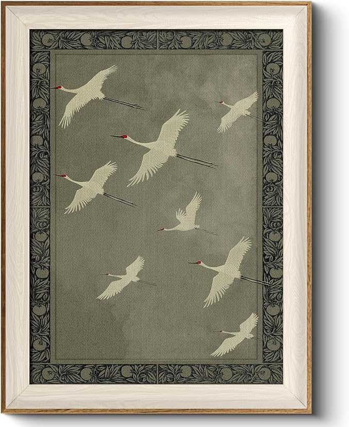 VIYYIEA Framed Wall Art for Living Room, Cranes Canvas Prints, Vintage Home by VIYYIEAART