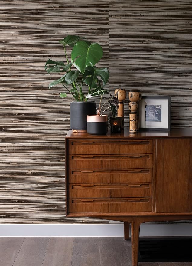 Anhui Black Grasscloth Wallpaper - Image 2