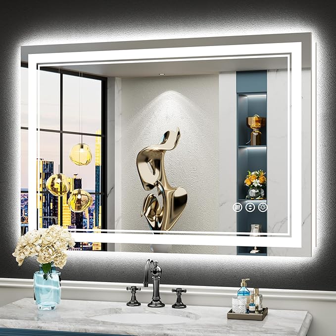 44x30 LED Bathroom Mirror with Lights, Backlit and Front Lit Anti-Fog Lighted by Awandee