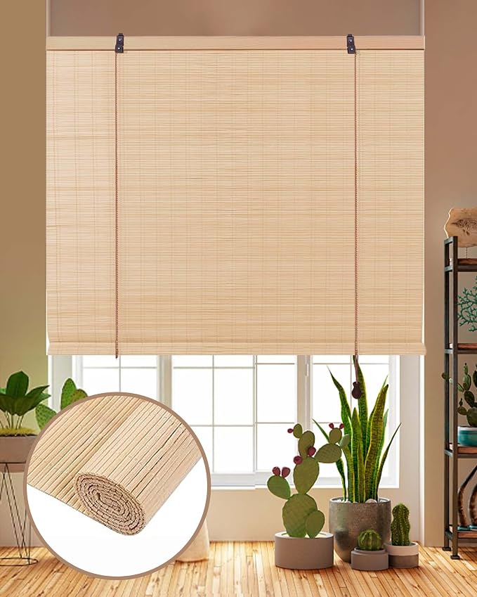 FoundGo Retro Bamboo Blinds 60" W x 72" H Bamboo Roman Shades Light Filtering by FoundGo