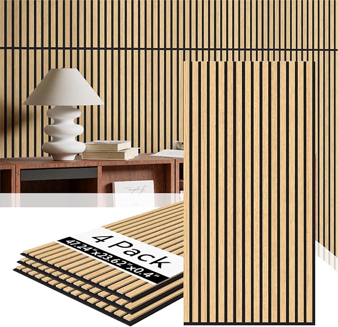 Olanglab Wood Slat Wall Panels 4 Pack, Acoustic Wall Panels, 47.24'' x 23.62" by Olanglab