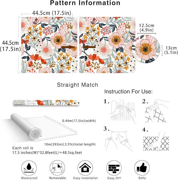 HAOKHOME Boho Peel and Stick Wallpaper Floral Wall Paper Removable - Image 7