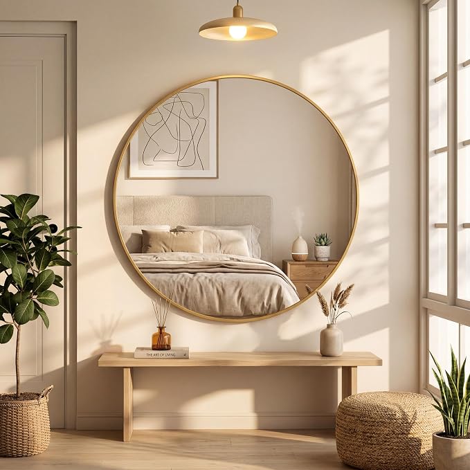 OLIXIS 36 Inch Gold Round Bathroom Wall Mirror, Round Bathroom Mirrors - Image 7
