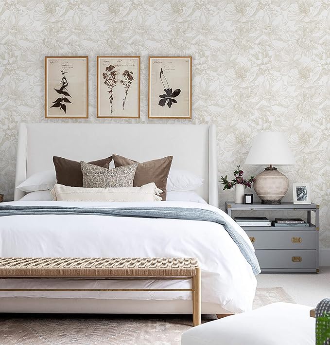 Ismoon Large Floral Peel and Stick Wallpaper Boho Beige/Coffee Contact Paper - Image 5