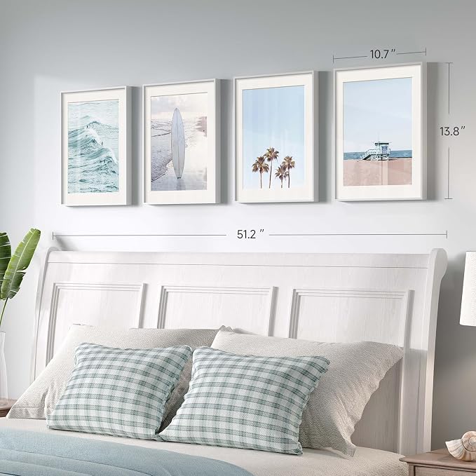 Framed Coastal Beach Wall Art for Living Room, 4 Piece Ocean Wave Palm Tree - Image 4
